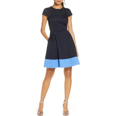 Eliza J Texture Knit Fit & Flare Dress, Blue
