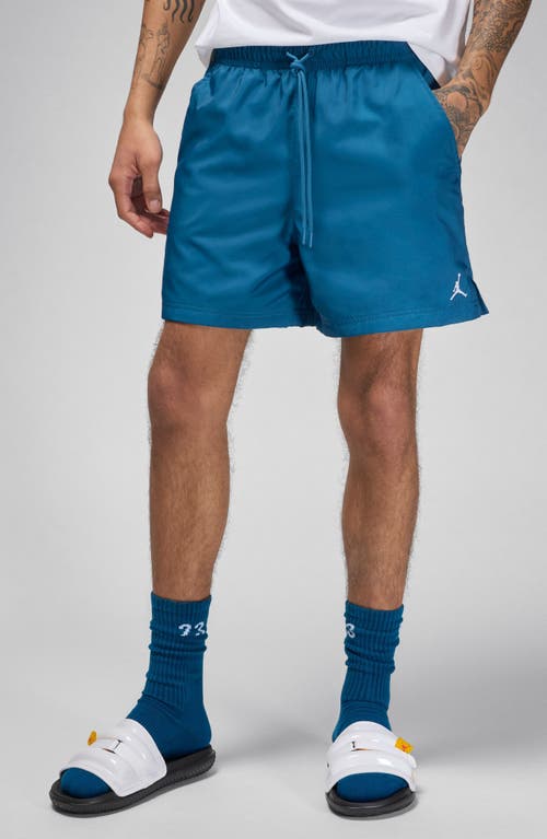 Shop Jordan Essential Poolside Drawstring Shorts In Industrial Blue/white