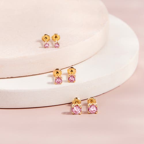 In Season Jewelry 14k 4 Prong Cubic Zirconia Solitaire Earrings In Pink