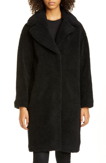 Stand Studio Camille Teddy Faux Fur Cocoon Coat In 8990 Black