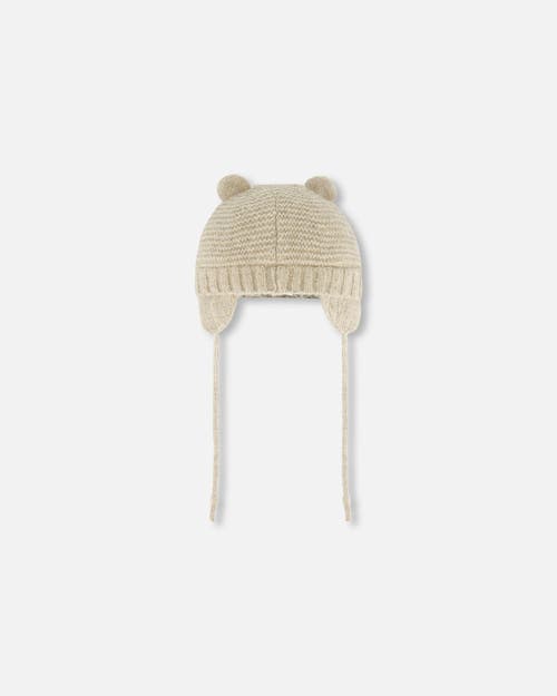 Deux Par Deux Baby Unisex Knit Hat With Ears Beige In Pine Bark