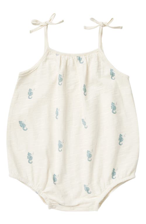 Rylee + Cru Nala Seahorse Print Cotton Bubble Romper in Ivory-Seahorse 