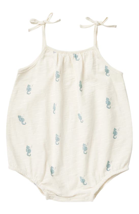 Shop Quincy Mae Nala Seahorse Print Cotton Bubble Romper In Ivory-seahorse