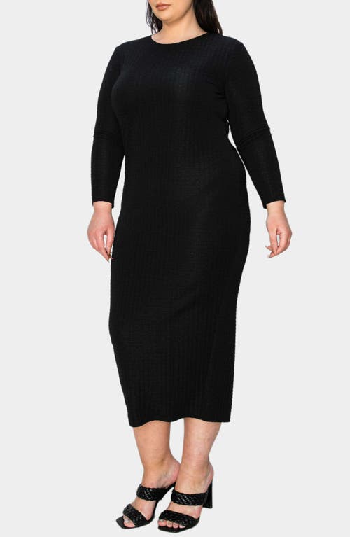 Shop L I V D Kylo Textured Long Sleeve Midi Dress In Black