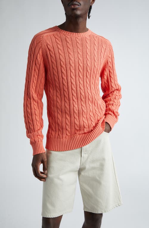 Cable Crewneck Sweater in Coral