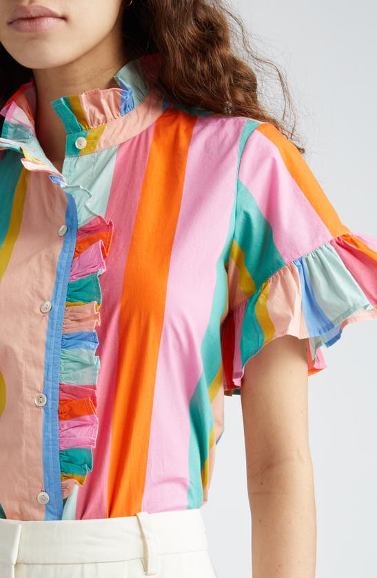 Shop Mille Vanessa Ruffle Detail Cotton Blouse In Confetti Stripe