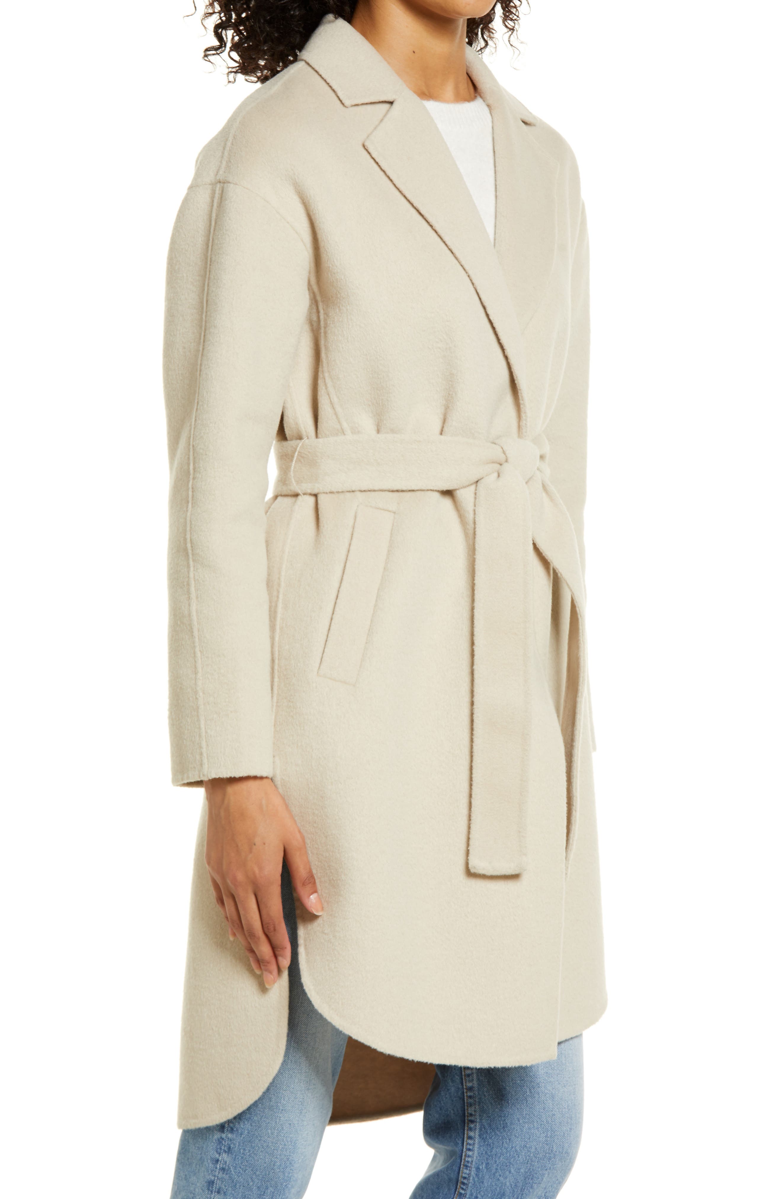 cream belted wool coat