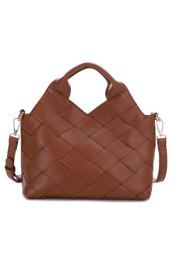 Mali + Lili Lucy Woven Vegan Leather Tote In Cognac