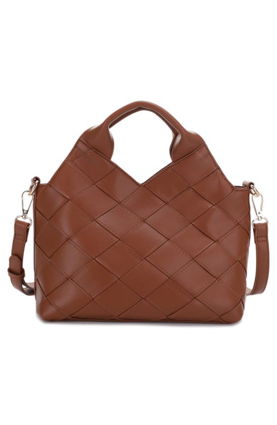 Shop Mali + Lili Lucy Woven Vegan Leather Tote In Cognac