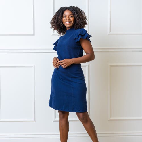 Shop Hope & Henry Flutter Sleeve Sweater Dress In Navy Flutter