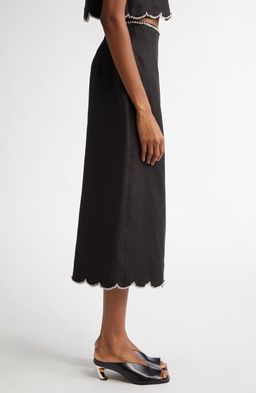 Shop Zimmermann Crystal Embellished Scalloped Linen Midi Skirt In Black