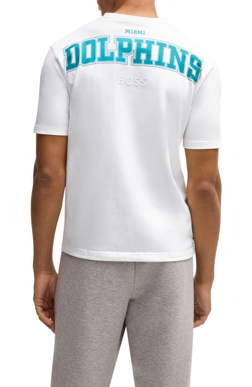 Shop Hugo Boss Boss X Nfl Stretch Cotton Graphic T-shirt In Miami Dolphins - White