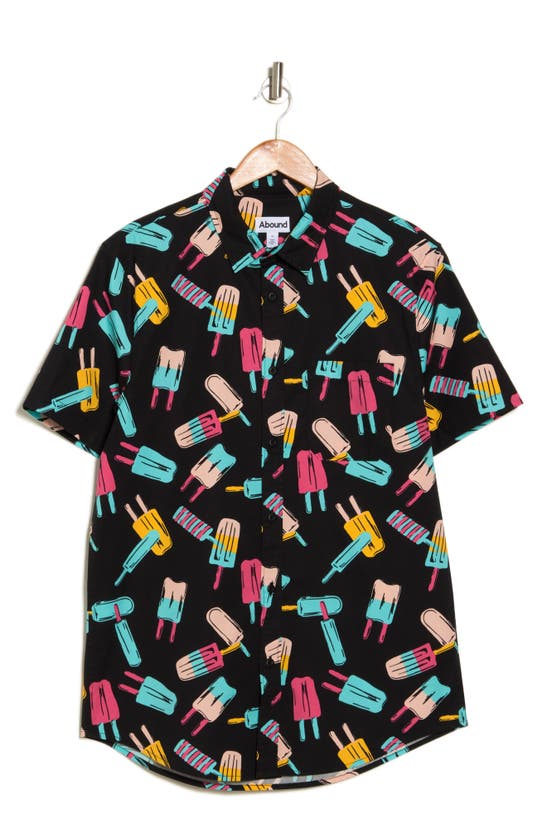 Shop Abound Ice Pop Party Short Sleeve Cotton Button-up Shirt In Black Ice Pop Party