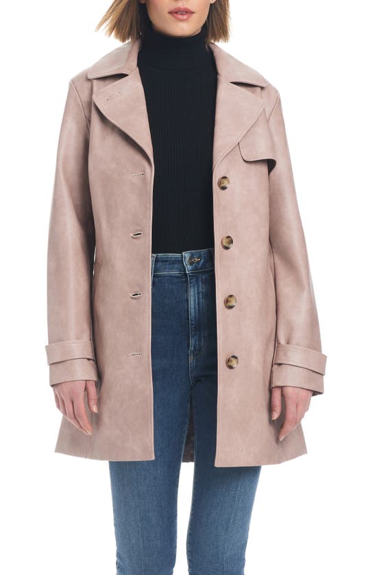 Sanctuary Faux Leather Trench Coat In Distressed Rose Smoke