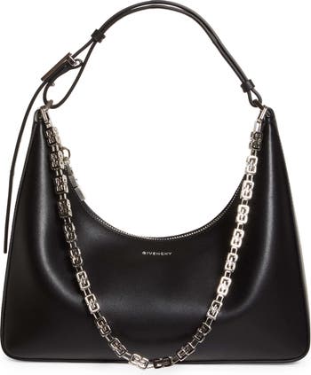 Small Vlogo Moon Hobo Bag In Leather With Chain for Woman in Black