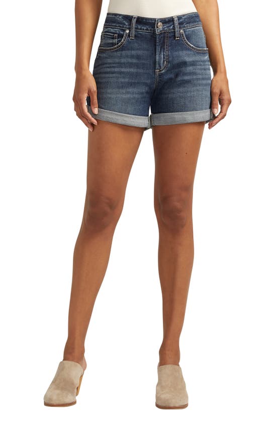 Shop Silver Jeans Co. Mid Rise Denim Boyfriend Shorts In Indigo