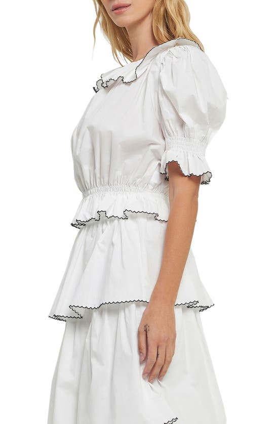 English Factory Picot Stitch Ruffle Poplin Top In Off White