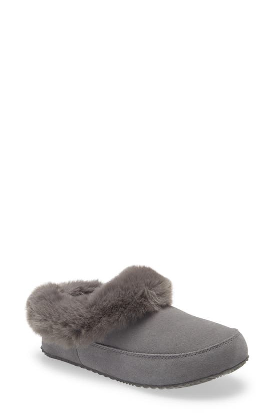 Sorel Go Coffee Run Faux Fur Slipper In Quarry Quarry