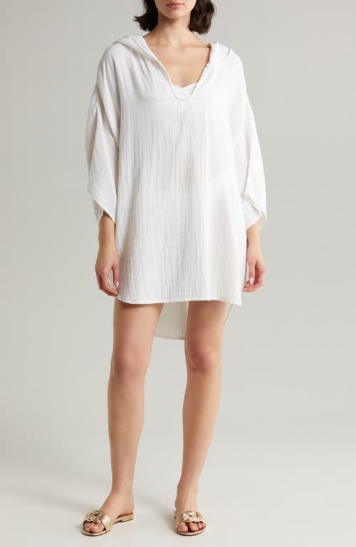 Elan Hooded Cotton Cover-Up Tunic in White at Nordstrom