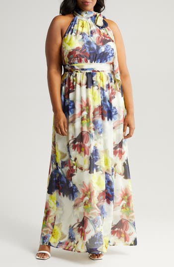 City Chic Magnolia Floral Print Tie Waist Maxi Dress