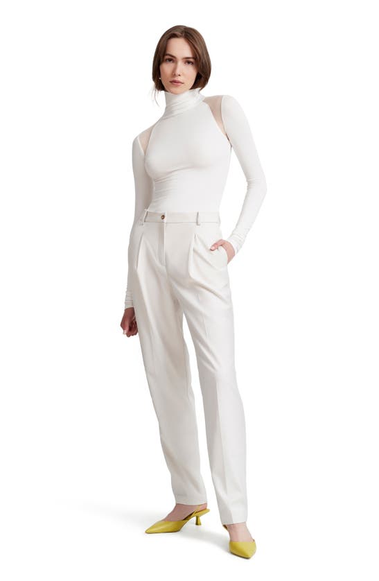Marcella Maria Mesh Inset Turtleneck Top In Off White