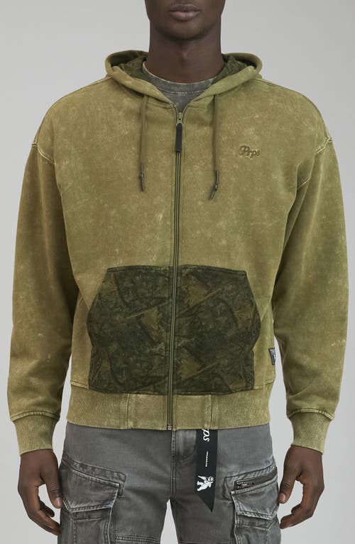 Shop Prps Redwood Colorblock Camo Cotton Zip-up Hoodie In Army Green