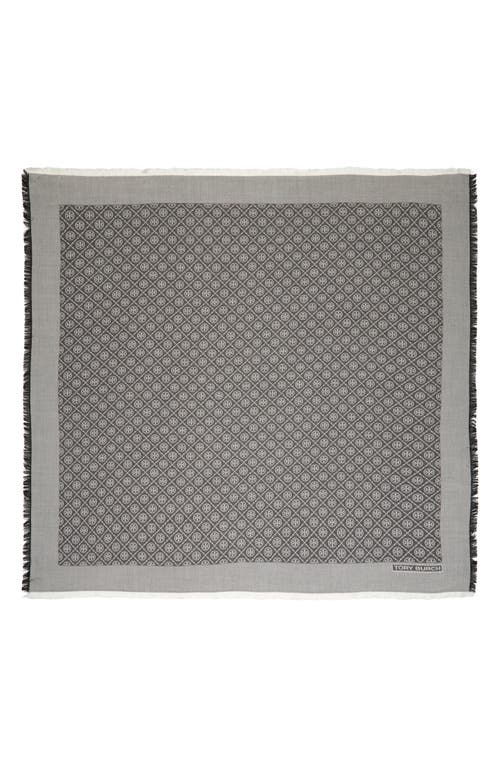 Shop Tory Burch T-monogram Jacquard Wool & Silk Square Scarf In Washed Gray