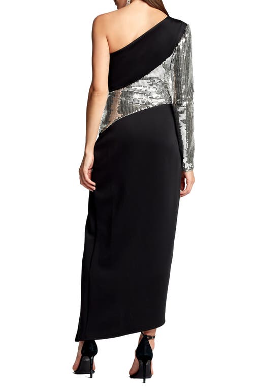 Shop Sho By Tadashi Shoji Sequin One-shoulder Scuba Dress In Black/platinum