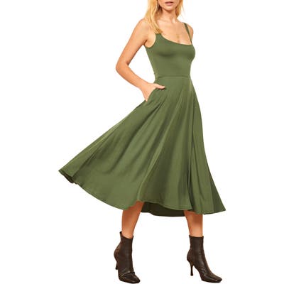 Reformation Rou Midi Fit & Flare Dress, Green