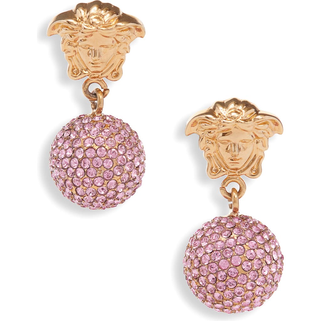 Versace Medusa Crystal Drop Earrings In  Gold/rose