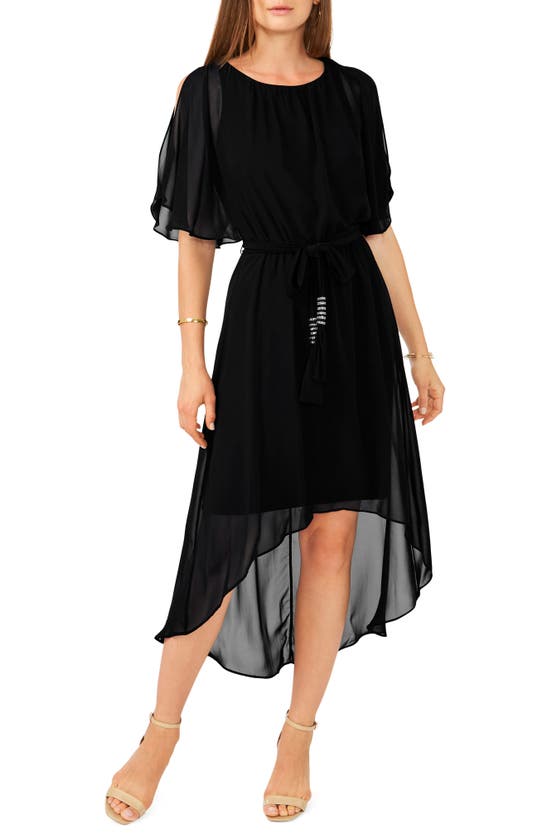 Chaus Flutter Sleeve Chiffon High-low Dress In Black