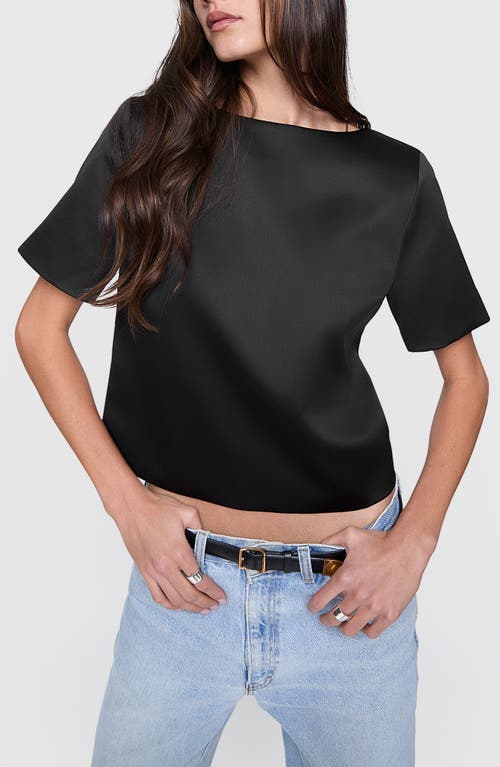 Rebecca Minkoff Wren Chain Short Sleeve Satin Top in True Black 