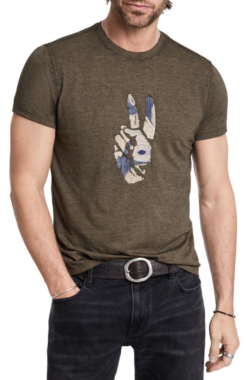 Embroidered Peace Sign T-Shirt in Olive