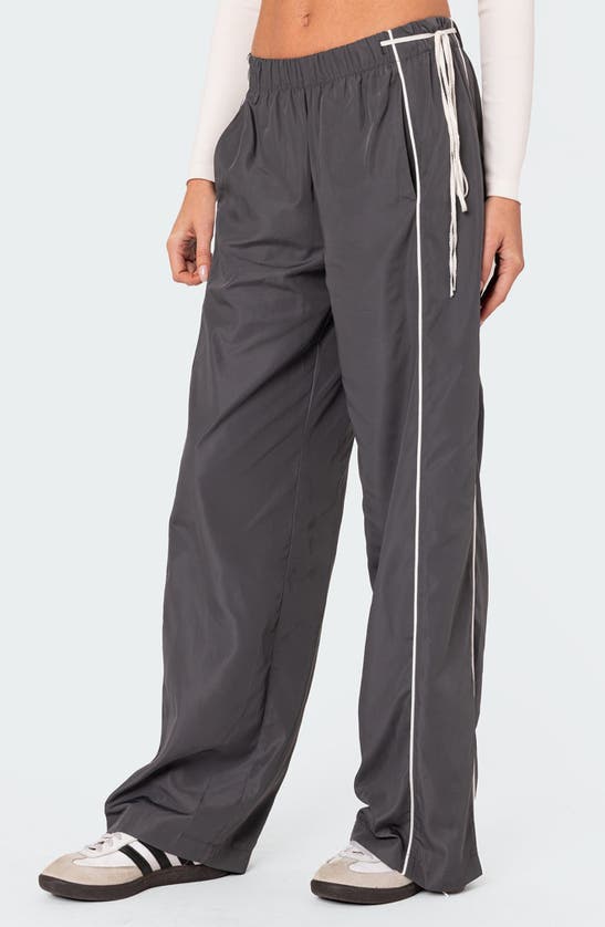 Shop Edikted Scarlot Ribbon Track Pants In Dark-gray