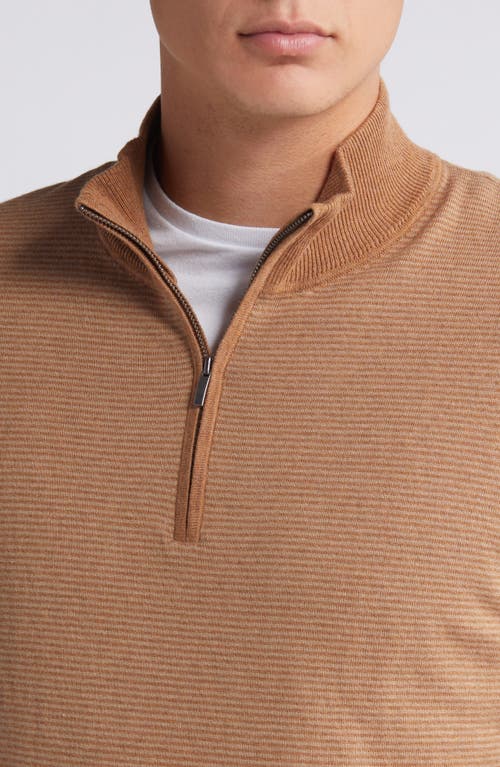 Shop Nordstrom Quarter Zip Long Sleeve Cotton & Silk T-shirt In Brown Bear- Oatmeal Stripe