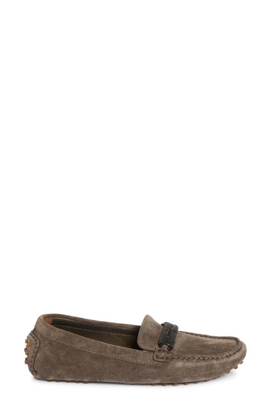 Brunello Cucinelli Suede Monili Driver Loafers In Dark Grey
