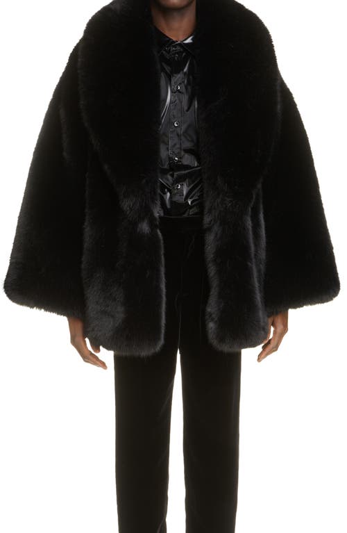 Shawl Collar Faux Fur Coat in Nero
