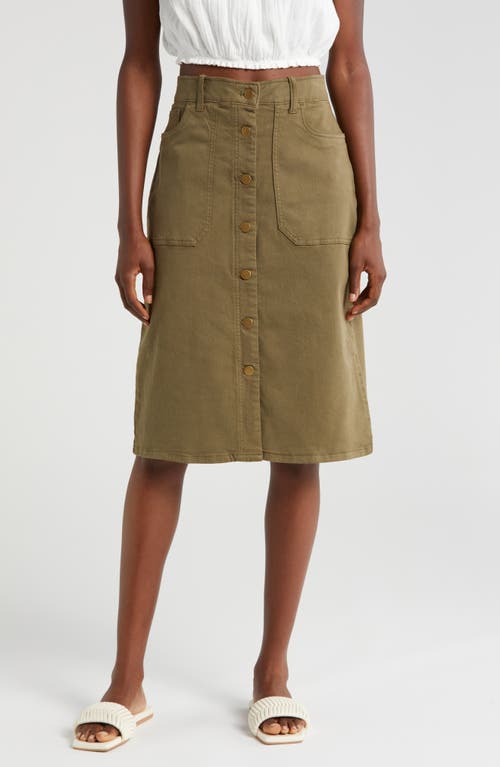 Shop Caslonr Caslon(r) Button Front Twill Skirt In Olive Burnt