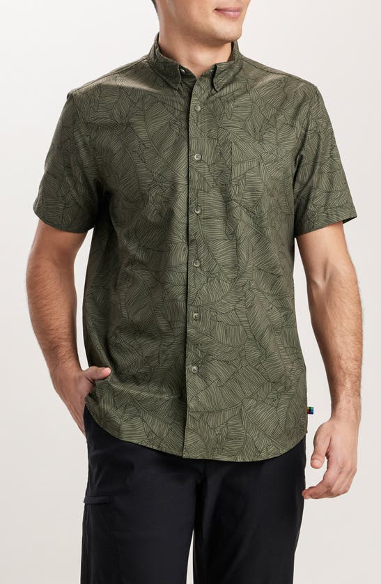 Union Print Ub Tech Short Sleeve Stretch Aero Mesh Button-up Shirt In Dusty Olive