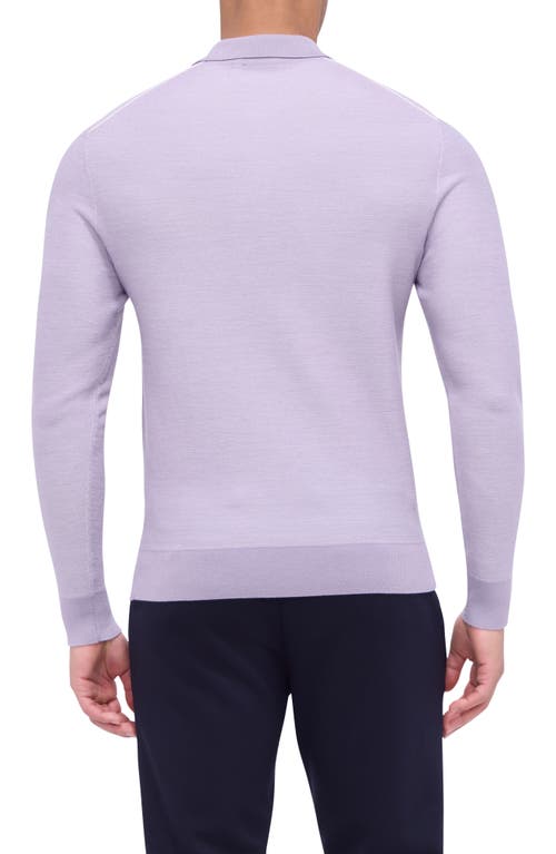 Shop Bugatchi Bird's Eye Jacquard Merino Wool & Silk Polo Sweater In Lilac