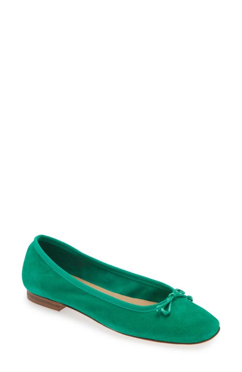 Square Toe Ballet Flat in Green Suede