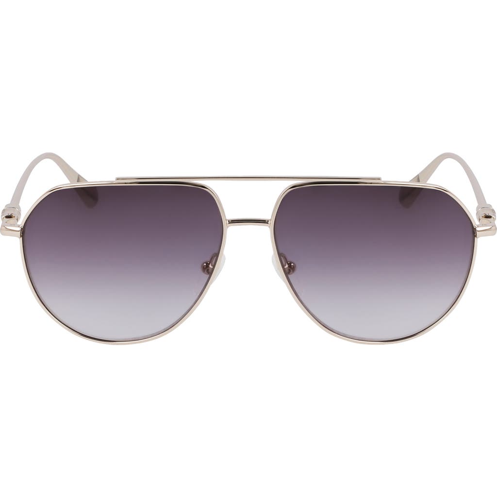 Longchamp Roseau 57mm Gradient Aviator Sunglasses In Gold/gradient Smoke