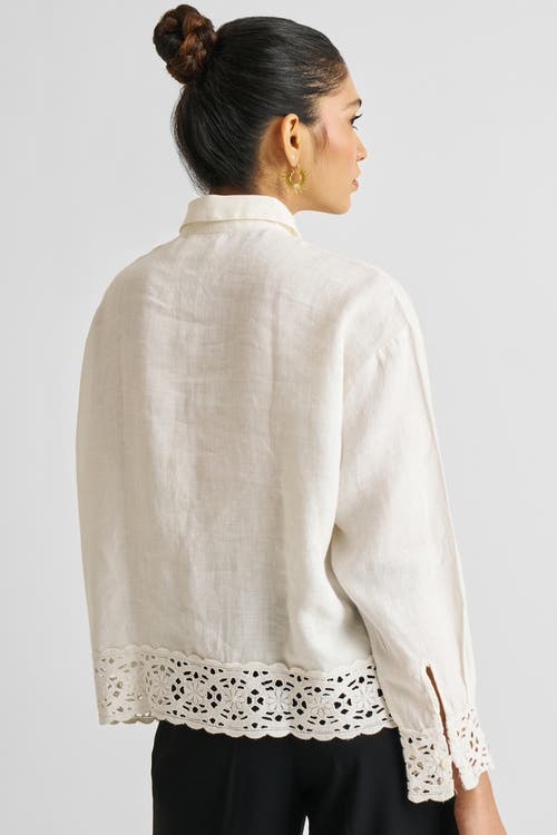 Reistor Button-down With Lace Shirt In Shell Off-white