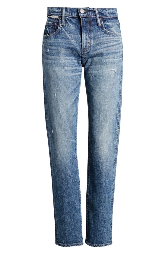 Shop Moussy Vintage Mv Mallard Distressed Slim Straight Leg Jeans In Dark Blue