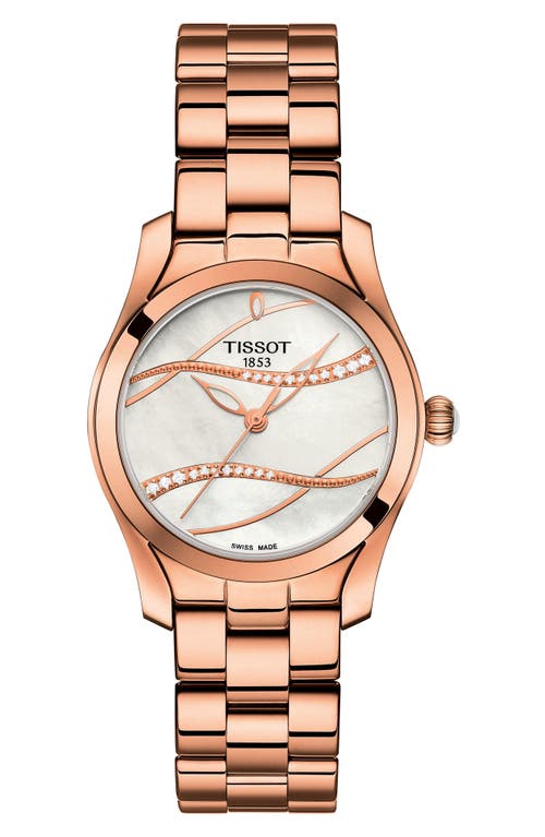 Tissot T-wave Bracelet Watch, 30mm In Rose Gold/mop/rose Gold
