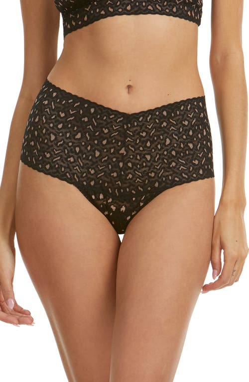 Hanky Panky X-dye Leopard Print Retro Lace Thong In Black/praline