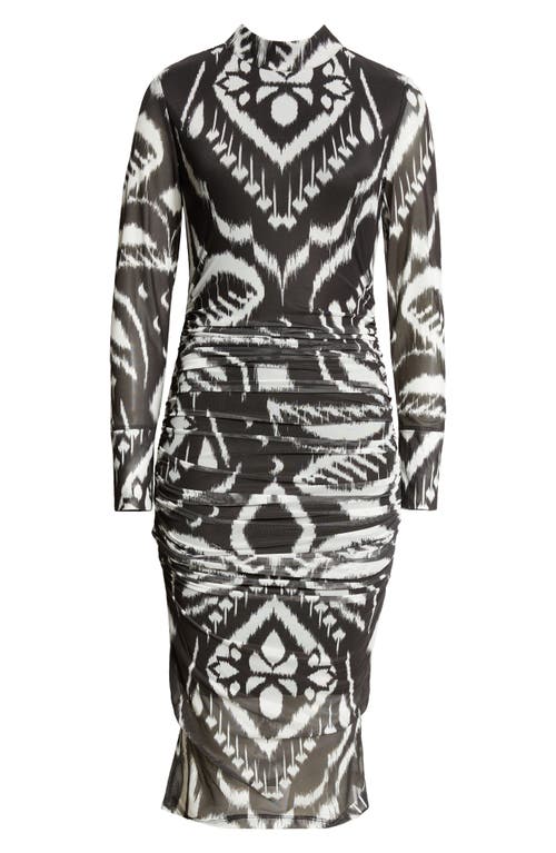 FARM RIO FARM RIO IKAT PRINT LONG SLEEVE MIDI DRESS 