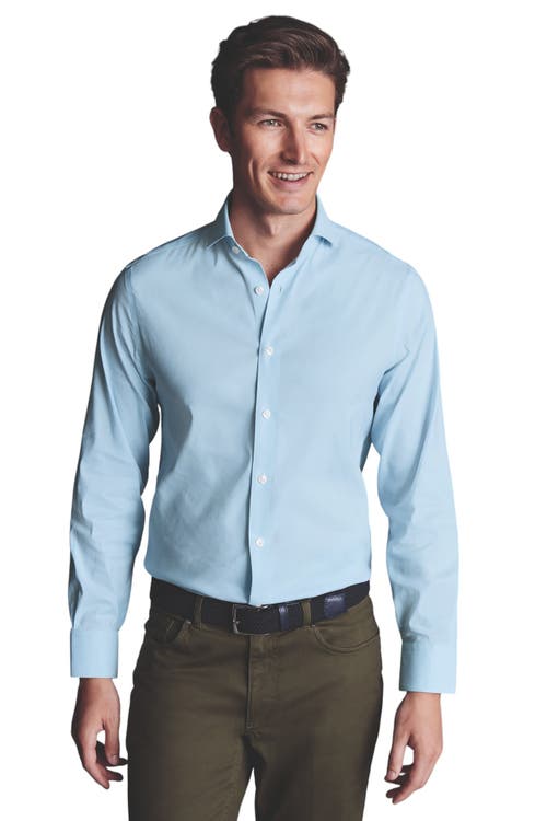 Non-Iron Stretch Twill Slim Fit Shirt Single Cuff in Sky Blue