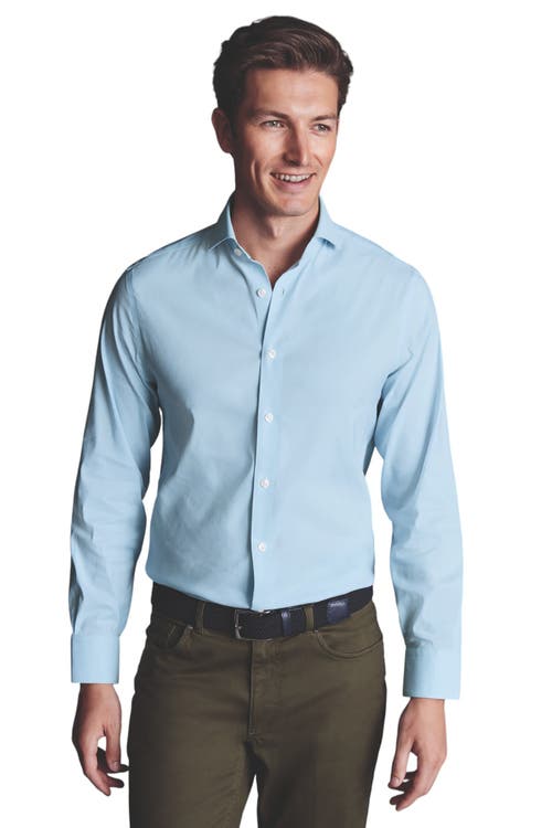 Charles Tyrwhitt Non-Iron Stretch Twill Slim Fit Shirt Single Cuff Sky Blue at Nordstrom,