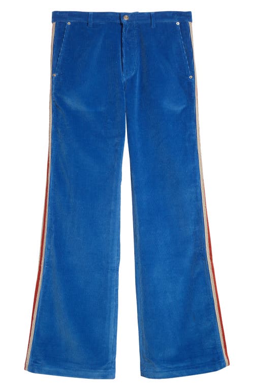 Shop Wales Bonner Cymbal Crochet Track Stripe Corduroy Flare Pants In Blue Washed